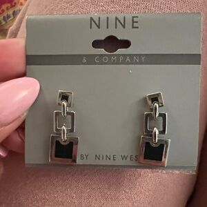 Nine West Silver and Black Geometric Earrings